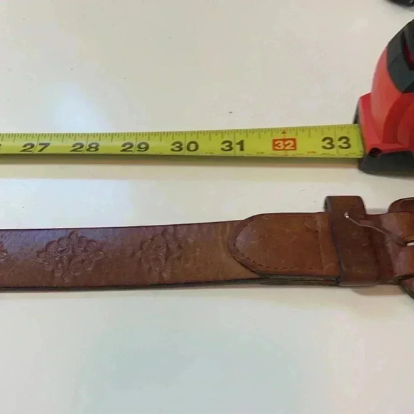 Vintage Dalmy’s Brown Embossed Thick, Rich Leather Belt and  Buckle Size XS - Picture 10 of 11